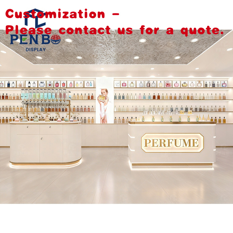 Perfume Fragrance Store - Custom.Luxuriöse weiße Duft-Parfüm-Shop-Vitrine mit Akzenten, hochwertige
